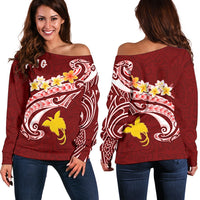 Papua New Guinea Women's Off Shoudler Sweater - PNG Seal Polynesian Patterns Plumeria - Polynesian Pride