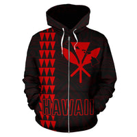 Polynesian Kakau Kanaka Map of Hawaii Zip Hoodie Red - Polynesian Pride