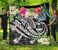Guam Polynesian Premium Quilt - Summer Plumeria (Black) - Polynesian Pride