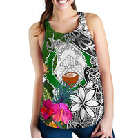 Pohnpei Custom Personalised Women's Racerback Tank White - Turtle Plumeria Banana Leaf - Polynesian Pride
