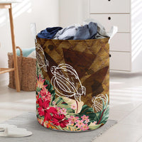 Kanaka Turtle Tropical Knit Background Laundry Basket - AH Laundry Basket One Size Brown - Polynesian Pride