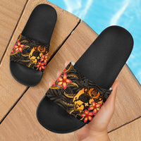 Tonga Slide Sandals - Gold Plumeria Black - Polynesian Pride