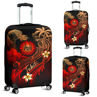 Tahiti Polynesian Luggage Covers - Plumeria Flowers And Waves Red - Polynesian Pride