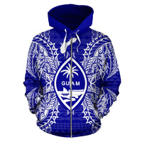 Guam Polynesian All Over Zip up Hoodie Map Blue - Polynesian Pride