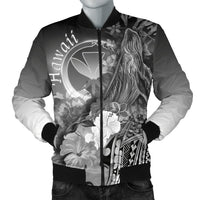Polynesian Hawaii Men's Bomber Jacket - Kanaka Maoli Humpback Whale with Tropical Flowers (White) White - Polynesian Pride
