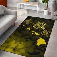 Hawaii Turtle Hibiscus Map Polynesian Area Rug AH Rug Yellow - Polynesian Pride