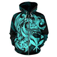 Polynesian Hawaii All Over Zip up Hoodie Kanaka Maoli Blue Turtle - Polynesian Pride