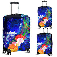 Custom Personalised Samoa Luggage Covers - Humpback Whale with Tropical Flowers (Blue) - Polynesian Pride
