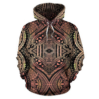Hawaii Hoodie Polynesian Symmetry Brown Pullover Unisex Art - Polynesian Pride