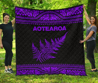 Aotearoa New Zealand Maori Premium Quilt Silver Fern - Purple - Polynesian Pride