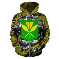 Polynesian Kanaka Maoli Hawaii Zip Hoodie Yellow - Polynesian Pride