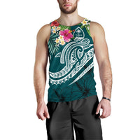 Guam Polynesian Men's Tank Top - Summer Plumeria (Turquoise) - Polynesian Pride