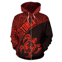 Tonga Zip up Hoodie Tonga Coat of Arms In Turtle Polynesian Tattoo 010 - Polynesian Pride