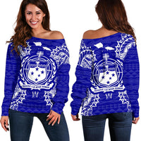 Samoa Polynesian Shoulder Sweater Map Blue Blue - Polynesian Pride
