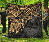 Guam Polynesian Premium Quilt - Guam Coat Of Arms & Golden Turtle Hibiscus - Polynesian Pride