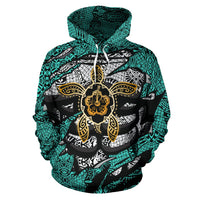 Hibiscus Polynesian Turquoise Hawaii Turtle Hoodie - Polynesian Pride