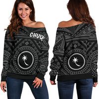 Chuuk Women's Off Shoulder Sweater - Chuuk Seal With Polynesian Tattoo Style ( Black) - Polynesian Pride