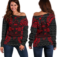 Fiji Polynesian Shoulder Sweater Map Red Red - Polynesian Pride
