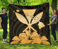 Hawaiian Kanaka Premium Quilt Hibiscus Polynesian Love Gold Gold - Polynesian Pride