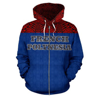 French Polynesia All Over Zip up Hoodie Polynesian Hoodie Style - Polynesian Pride