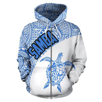 Samoa Zip up Hoodie Samoa Turtle Mermaid Polynesian Tattoo White Blue - Polynesian Pride