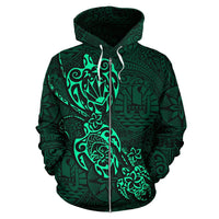 Tahiti Polynesian Family Turtles Zip up Hoodie Green - Polynesian Pride