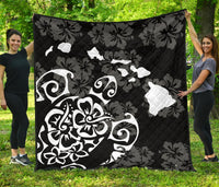 Turtle Hibiscus Map White Premium Quilt White - Polynesian Pride