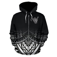 Polynesian All Over Zip up Hoodie Shaka Black Version - Polynesian Pride