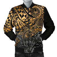 Tahiti Polynesian Men Bomber Jacket - Gold Turtle Hibiscus Flowing - Polynesian Pride