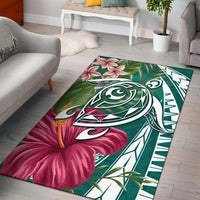 Hawaii Polynesian Turtle Tropical Hibiscus Plumeria Rug - Turquoise Turquoise - Polynesian Pride