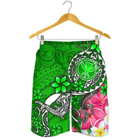 Hawaii Men's Shorts - Turtle Plumeria Polynesian Tattoo Green Color - Polynesian Pride