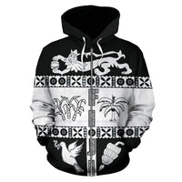 Fiji Tapa Zip Hoodie Fiji White Coat of Arms - Polynesian Pride