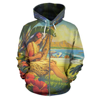 Hawaii Zip up Hoodie Hawaii Hula Girl With Ukelele - Polynesian Pride