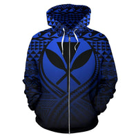 Kanaka Maoli All Over Zip up Hoodie Lift up Blue - Polynesian Pride