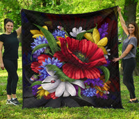 Blooming Flower Premium Quilt Black - Polynesian Pride