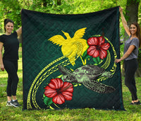 Papua New Guinea Polynesian Premium Quilt - Green Turtle Hibiscus Green - Polynesian Pride