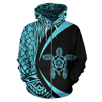Hawaii Turtle Polynesian Zip up Hoodie Circle Style Blue Color - Polynesian Pride