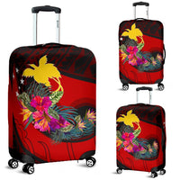 Papua New Guinea Luggage Covers - Polynesian Hook And Hibiscus (Red) - Polynesian Pride