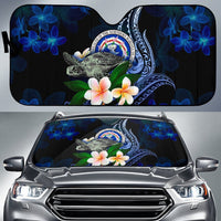 Polynesian Northern Mariana Islands Sun Shades - Turtle With Plumeria Flowers Auto Sun Shade Universal Fit Blue - Polynesian Pride
