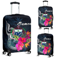 Samoa Polynesian Luggage Covers - Tropical Flowers Blue - Polynesian Pride