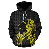 Polynesian Kakau Hula Girl Turtle Hibiscus Hawaii Hoodie Yellow - Polynesian Pride