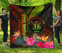 Niue Polynesian Personalised Premium Quilt - Hibiscus and Banana Leaves - Polynesian Pride