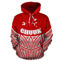 Chuuk Polynesian Hoodie Red Pride Map nd Seal - Polynesian Pride