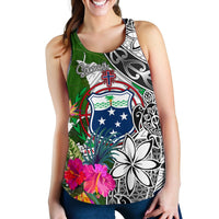 Samoa Women's Racerback Tank White - Turtle Plumeria Banana Leaf - Polynesian Pride