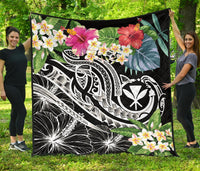 Polynesian Hawaii Kanaka Maoli Premium Quilt - Summer Plumeria (Black) - Polynesian Pride