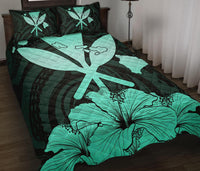 Hawaiian Kanaka Quilt Bed Set Hibiscus Polynesian Love Turquoise - Polynesian Pride