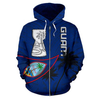 Guam Latte Stone Zip Hoodie Flag Over Ocean Unisex Blue - Polynesian Pride