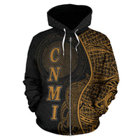 Northern Mariana Islands Polynesian Zip up Hoodie Coconut Tree Gold - Polynesian Pride