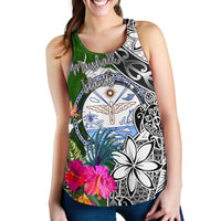 Marshall Islands Women's Racerback Tank White - Turtle Plumeria Banana Leaf Crest - Polynesian Pride