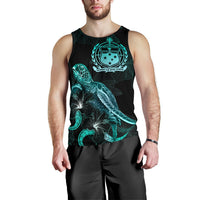 Samoa Polynesian Men Tank Top - Turtle With Blooming Hibiscus Tuquoise - Polynesian Pride